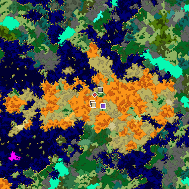 Predicted biome map of Java 1.16 seed 526043658700971932 around estimated spawn
