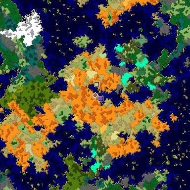 Predicted biome map of Java 1.16 seed -647729133488430168 around estimated spawn