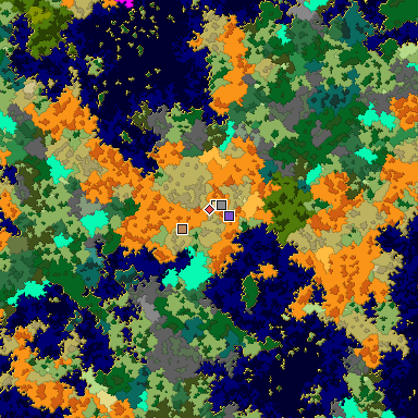 Predicted biome map of Java 1.16 seed -1791113038953367649 around estimated spawn