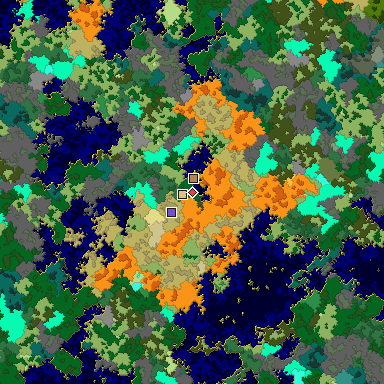 Predicted biome map of Java 1.16 seed -7274552518116124245 around estimated spawn