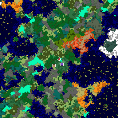 Predicted biome map of Java 1.16 seed 5026536916765516283 around estimated spawn