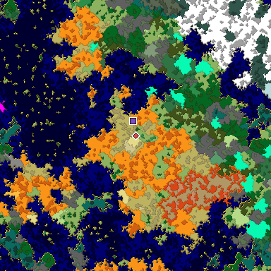 Predicted biome map of Java 1.16 seed -123090602830026967 around estimated spawn