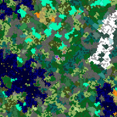 Predicted biome map of Java 1.16 seed 1762494665318031276 around estimated spawn