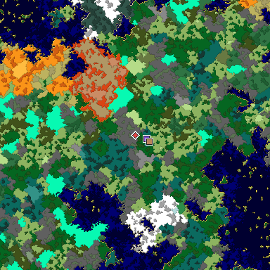 Predicted biome map of Java 1.16 seed 1758369337478664890 around estimated spawn