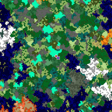 Predicted biome map of Java 1.16 seed -2690968191723228347 around estimated spawn