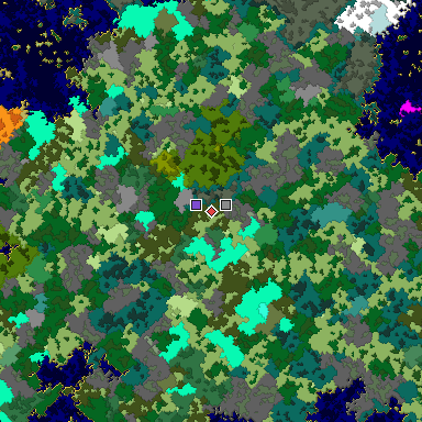 Predicted biome map of Java 1.16 seed -4502321287988297261 around estimated spawn