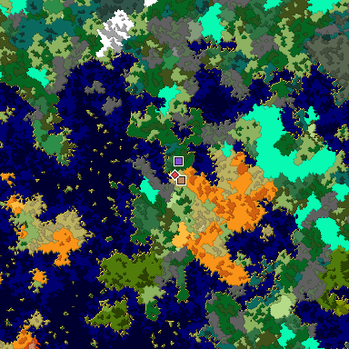 Predicted biome map of Java 1.16 seed 4715225717376578449 around estimated spawn