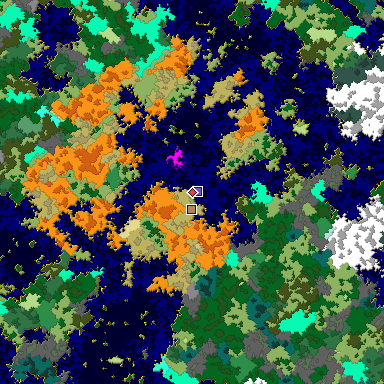 Predicted biome map of Java 1.16 seed 3147755938334510914 around estimated spawn