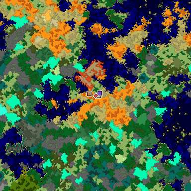 Predicted biome map of Java 1.16 seed 573678888541878703 around estimated spawn