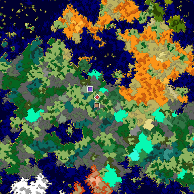 Predicted biome map of Java 1.16 seed 2962261368253247754 around estimated spawn