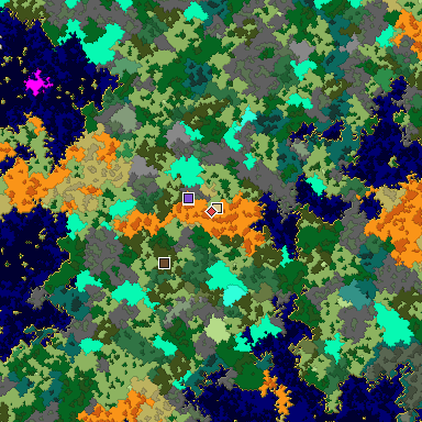 Predicted biome map of Java 1.16 seed -7857016937291098777 around estimated spawn