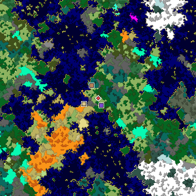 Predicted biome map of Java 1.16 seed 2364150120076903361 around estimated spawn