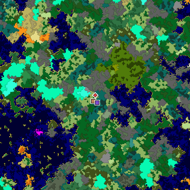 Predicted biome map of Java 1.16 seed -8493010075099820407 around estimated spawn