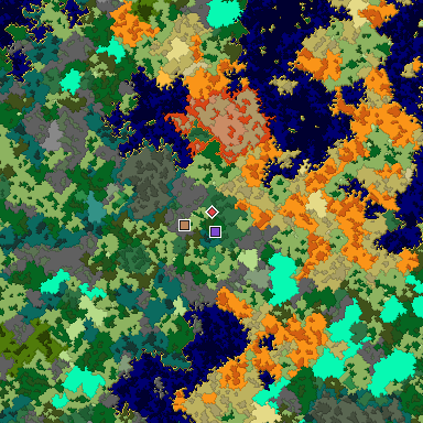 Predicted biome map of Java 1.16 seed 6207927781588369126 around estimated spawn