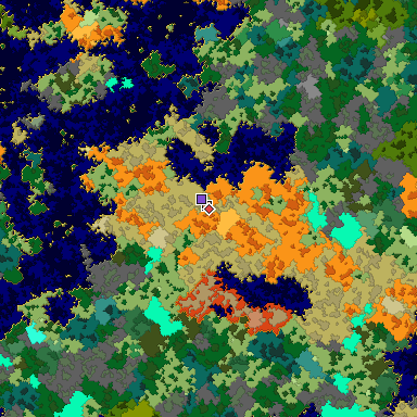Predicted biome map of Java 1.16 seed 6007270654894889406 around estimated spawn