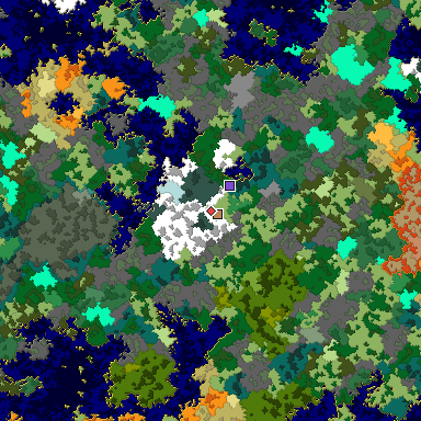 Predicted biome map of Java 1.16 seed 528315073509496053 around estimated spawn