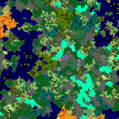 Predicted biome map of Java 1.16 seed 5491323878868950740 around estimated spawn