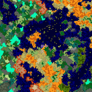 Predicted biome map of Java 1.16 seed 6037137289494292737 around estimated spawn