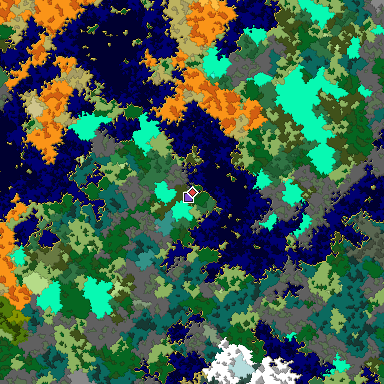 Predicted biome map of Java 1.16 seed -8188055996763536567 around estimated spawn
