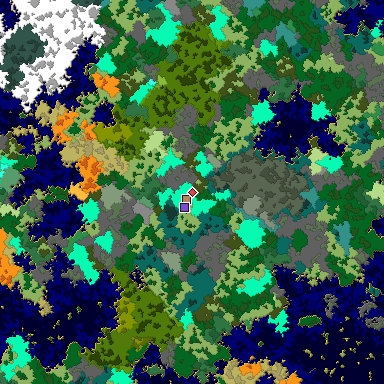 Predicted biome map of Java 1.16 seed 1526271442051856460 around estimated spawn
