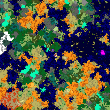 Predicted biome map of Java 1.16 seed -2546852784952410340 around estimated spawn