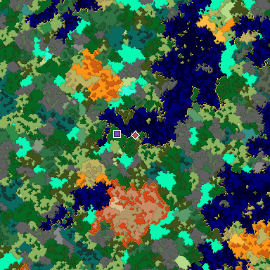 Predicted biome map of Java 1.16 seed 6783557665912648124 around estimated spawn
