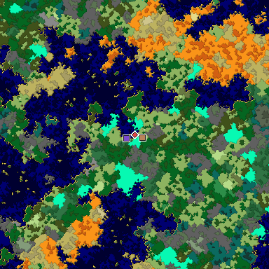 Predicted biome map of Java 1.16 seed -8469932763422121269 around estimated spawn