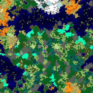 Predicted biome map of Java 1.16 seed 913013375947865506 around estimated spawn