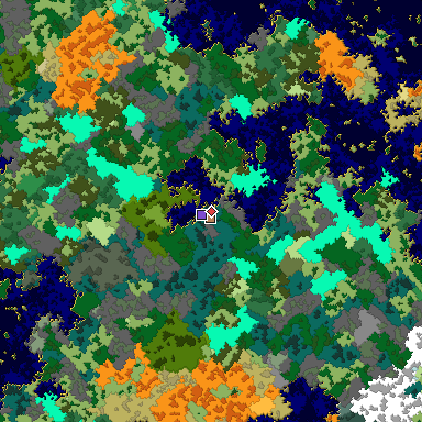 Predicted biome map of Java 1.16 seed -2814191996400455582 around estimated spawn