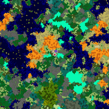 Predicted biome map of Java 1.16 seed 5975557501744185652 around estimated spawn