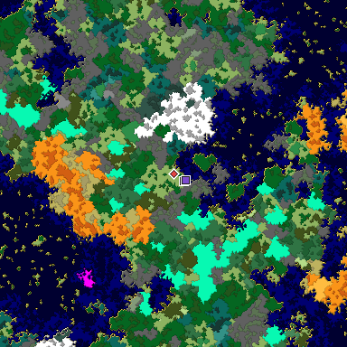Predicted biome map of Java 1.16 seed -7299272842272812095 around estimated spawn