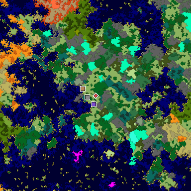 Predicted biome map of Java 1.16 seed 4589253633822343042 around estimated spawn