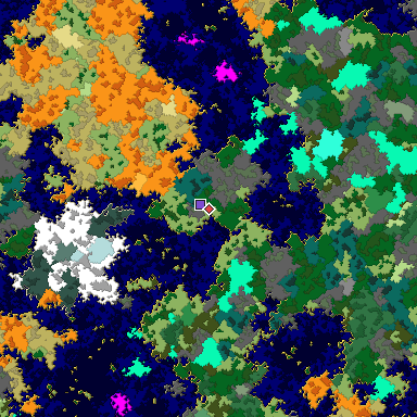 Predicted biome map of Java 1.16 seed 1260588019879317065 around estimated spawn