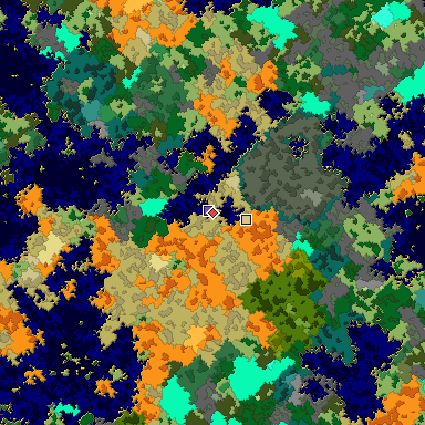 Predicted biome map of Java 1.16 seed -3068538357958591103 around estimated spawn