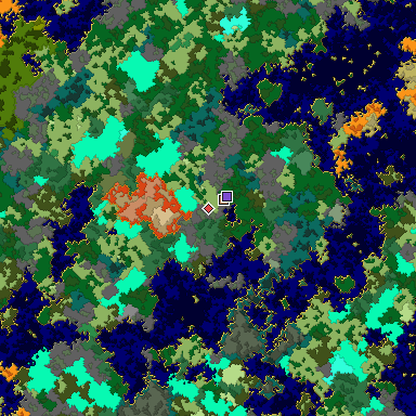 Predicted biome map of Java 1.16 seed 6666187280905528395 around estimated spawn