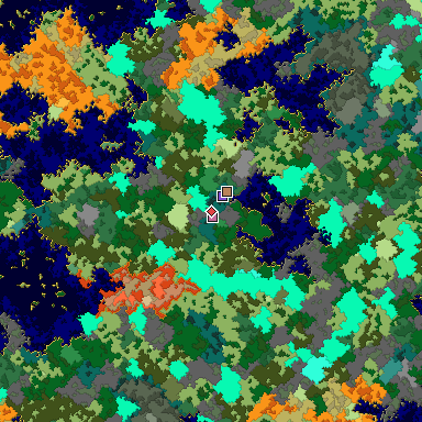 Predicted biome map of Java 1.16 seed -5039814548662366074 around estimated spawn