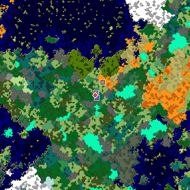 Predicted biome map of Java 1.16 seed -8583198530659305978 around estimated spawn