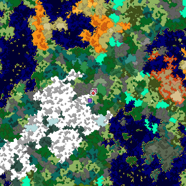 Predicted biome map of Java 1.16 seed -1964699686853210481 around estimated spawn