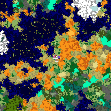 Predicted biome map of Java 1.16 seed 6671653729236834624 around estimated spawn
