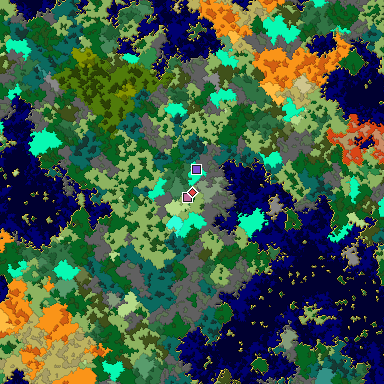 Predicted biome map of Java 1.16 seed -8615629991541975322 around estimated spawn