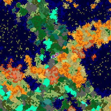 Predicted biome map of Java 1.16 seed 476410117798467468 around estimated spawn