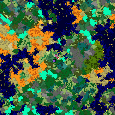 Predicted biome map of Java 1.16 seed 4847978077122023895 around estimated spawn