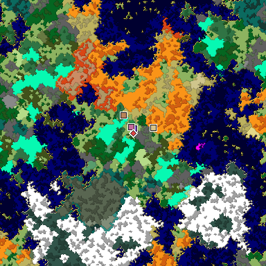 Predicted biome map of Java 1.16 seed 4521993416615302806 around estimated spawn