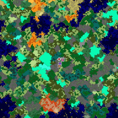 Predicted biome map of Java 1.16 seed 5534232504537648361 around estimated spawn