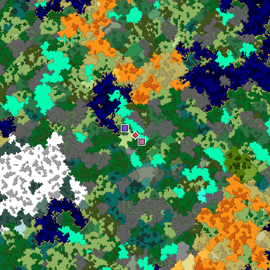 Predicted biome map of Java 1.16 seed -235466319396593610 around estimated spawn