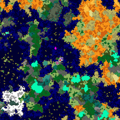 Predicted biome map of Java 1.16 seed -5558149153371223729 around estimated spawn