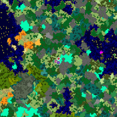 Predicted biome map of Java 1.16 seed 614458672127337145 around estimated spawn