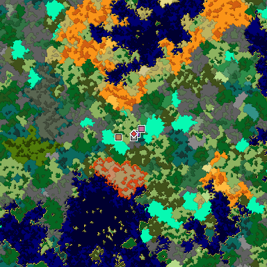 Predicted biome map of Java 1.16 seed -2155369086874026719 around estimated spawn