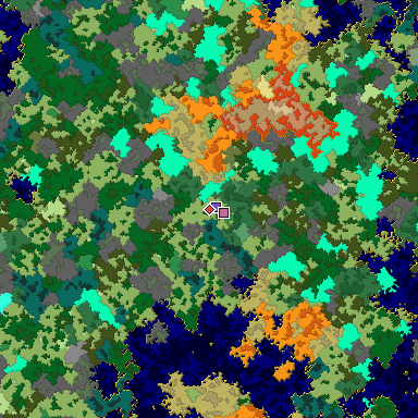 Predicted biome map of Java 1.16 seed 8134602215091337318 around estimated spawn
