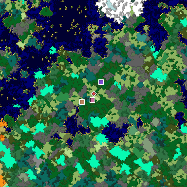 Predicted biome map of Java 1.16 seed -6937870290223389272 around estimated spawn